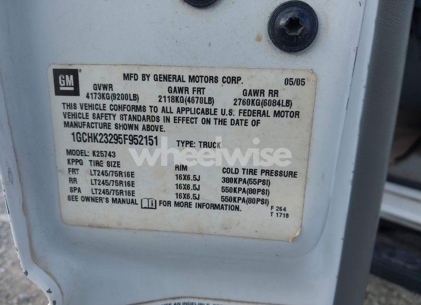 Photo 9 of 2005 Chevrolet Silverado 2500HD LT (VIN 1GCHK23295F952151)