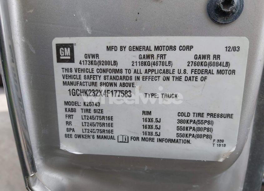 Photo 9 of 2004 Chevrolet Silverado 2500HD LS (VIN 1GCHK232X4F177583)