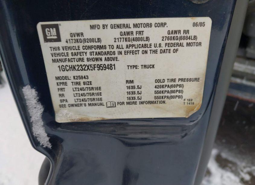 Photo 9 of 2005 Chevrolet Silverado 2500HD LS (VIN 1GCHK232X5F959481)