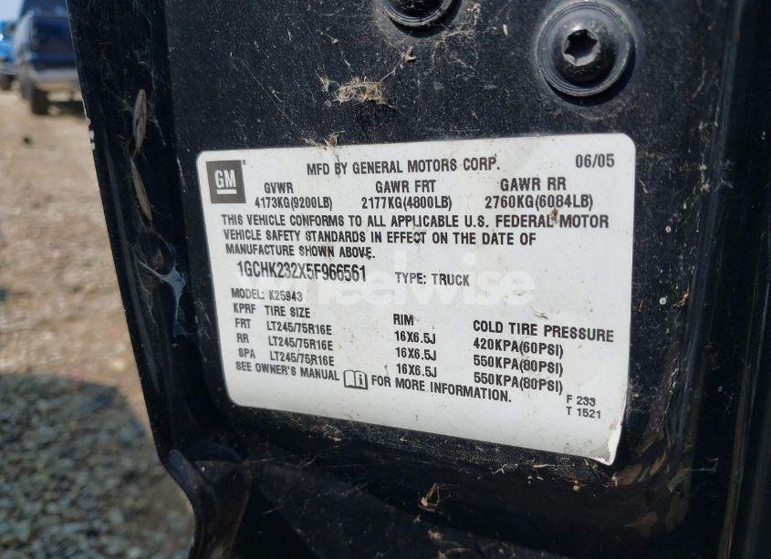Photo 9 of 2005 Chevrolet Silverado 2500HD LS (VIN 1GCHK232X5F966561)