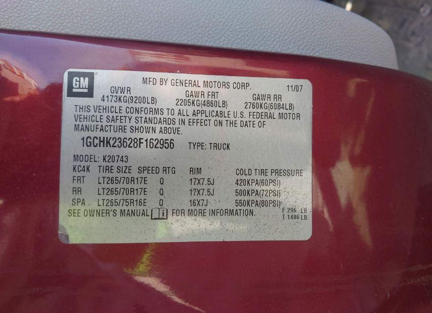 Photo 9 of 2008 Chevrolet Silverado 2500HD LTZ (VIN 1GCHK23628F162956)