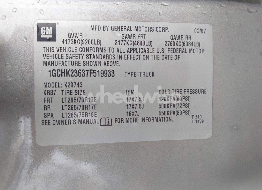 Photo 9 of 2007 Chevrolet Silverado 2500HD LTZ (VIN 1GCHK23637F519933)