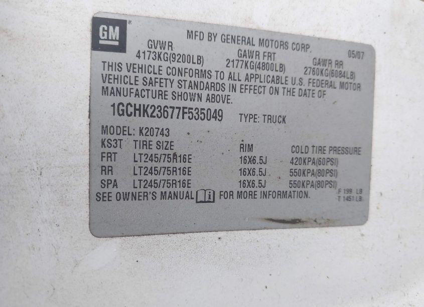 Photo 9 of 2007 Chevrolet Silverado 2500HD LT1 (VIN 1GCHK23677F535049)