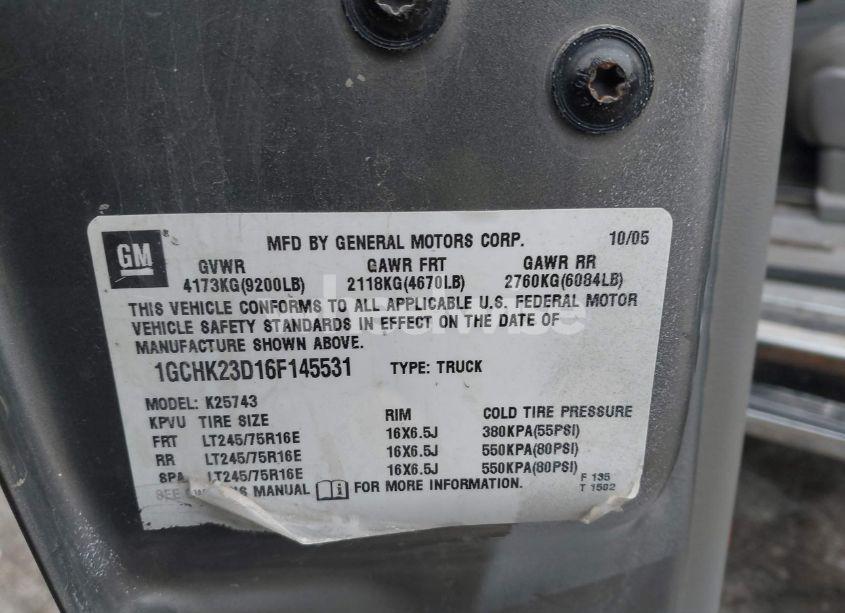 Photo 9 of 2006 Chevrolet Silverado 2500HD LT3 (VIN 1GCHK23D16F145531)