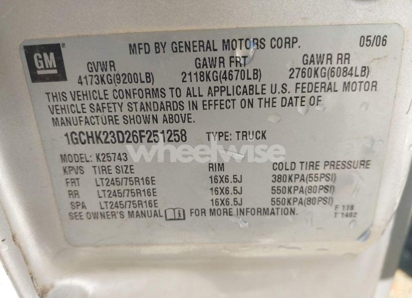 Photo 9 of 2006 Chevrolet Silverado 2500HD WORK TRUCK (VIN 1GCHK23D26F251258)