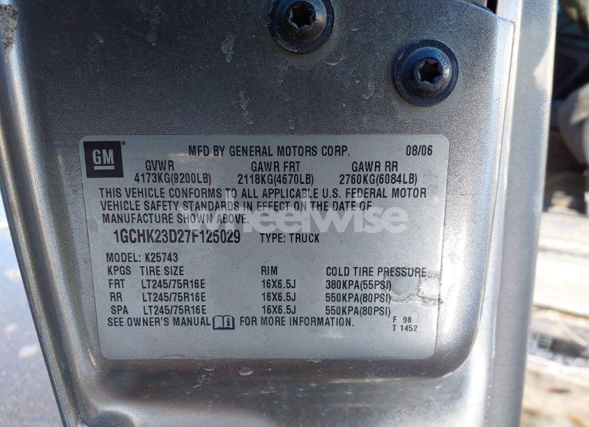 Photo 9 of 2007 Chevrolet Silverado 2500HD CLASSIC LT1 (VIN 1GCHK23D27F125029)