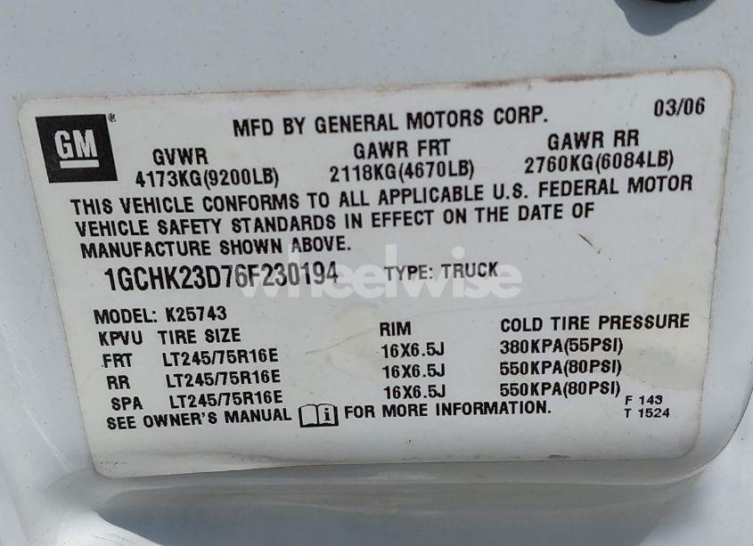 Photo 9 of 2006 Chevrolet Silverado 2500HD LT3 (VIN 1GCHK23D76F230194)