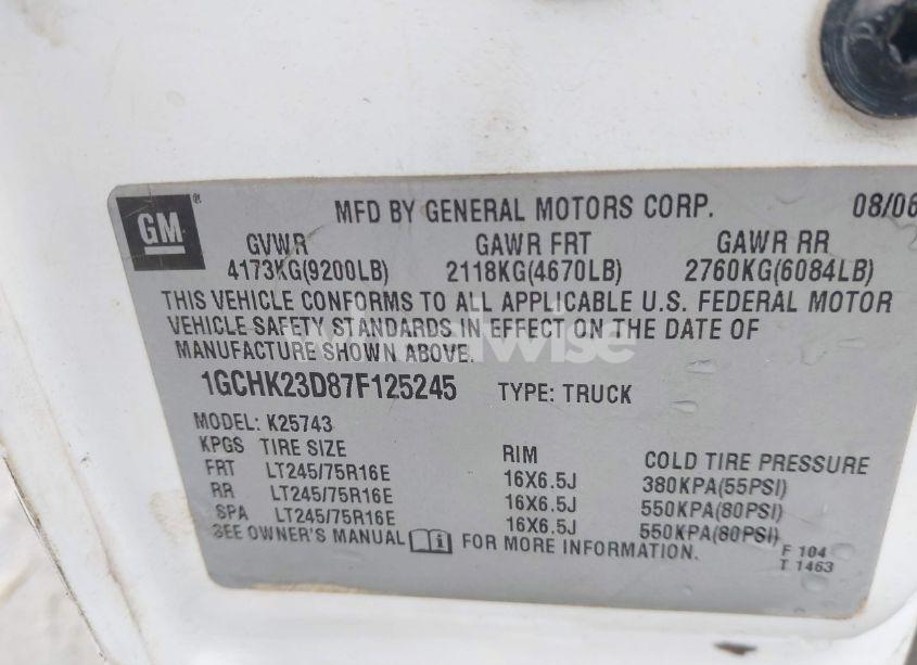 Photo 9 of 2007 Chevrolet Silverado 2500HD CLASSIC LT1 (VIN 1GCHK23D87F125245)