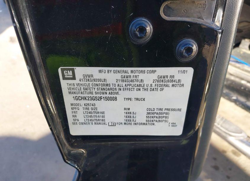 Photo 9 of 2002 Chevrolet Silverado 2500HD LS (VIN 1GCHK23G52F150008)