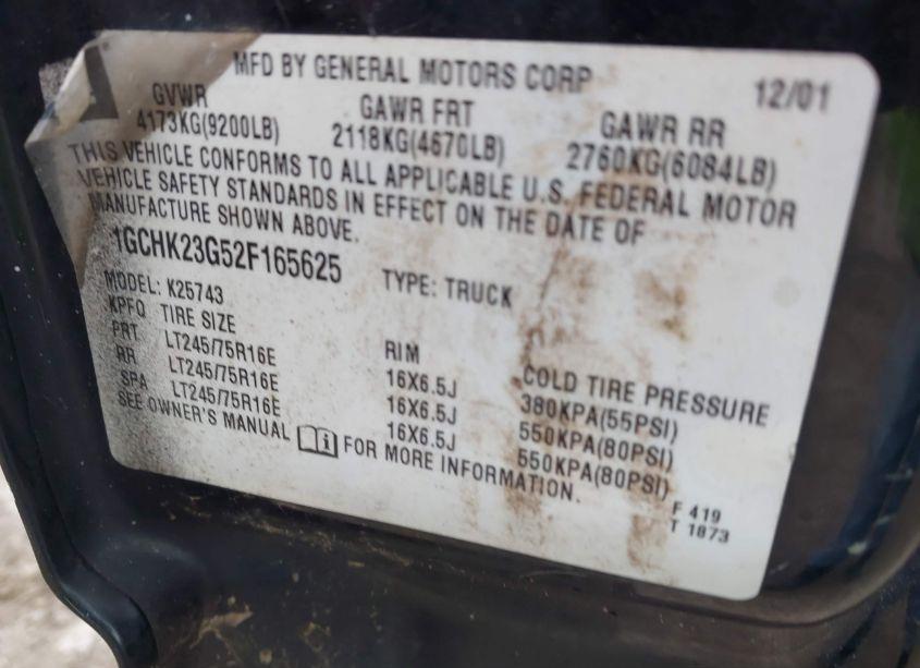 Photo 9 of 2002 Chevrolet Silverado 2500HD LS (VIN 1GCHK23G52F165625)