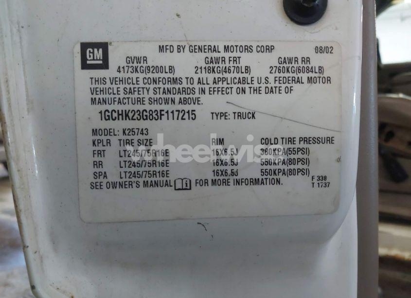 Photo 9 of 2003 Chevrolet Silverado 2500HD LS (VIN 1GCHK23G83F117215)