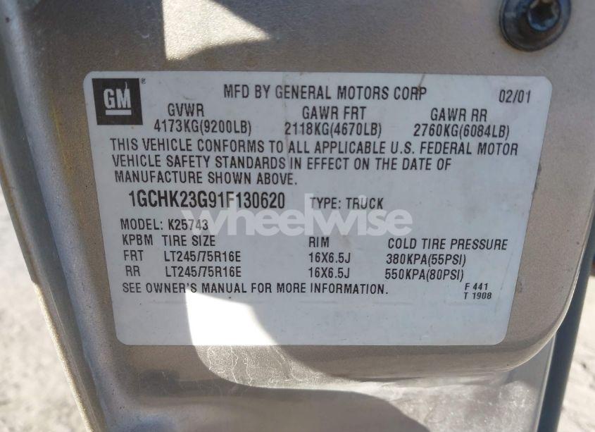 Photo 9 of 2001 Chevrolet Silverado 2500HD LT (VIN 1GCHK23G91F130620)