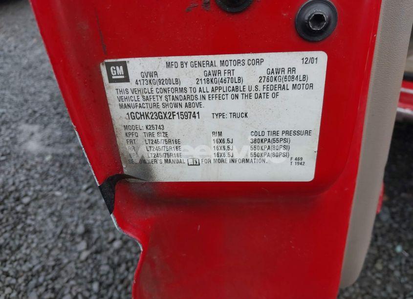 Photo 9 of 2002 Chevrolet Silverado 2500HD LS (VIN 1GCHK23GX2F159741)