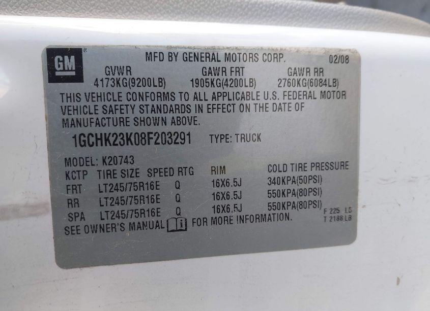 Photo 9 of 2008 Chevrolet Silverado 2500HD LT1 (VIN 1GCHK23K08F203291)