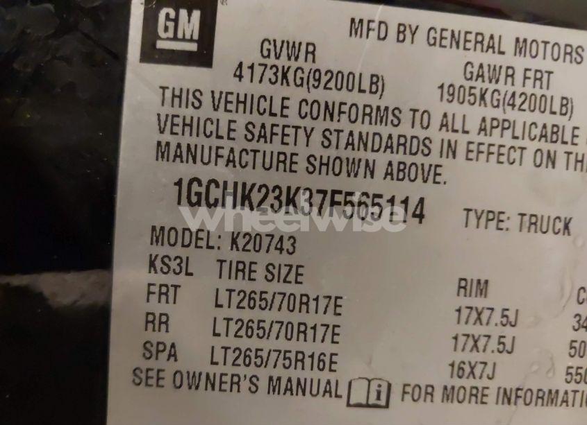 Photo 9 of 2007 Chevrolet Silverado 2500HD LT2 (VIN 1GCHK23K37F565114)