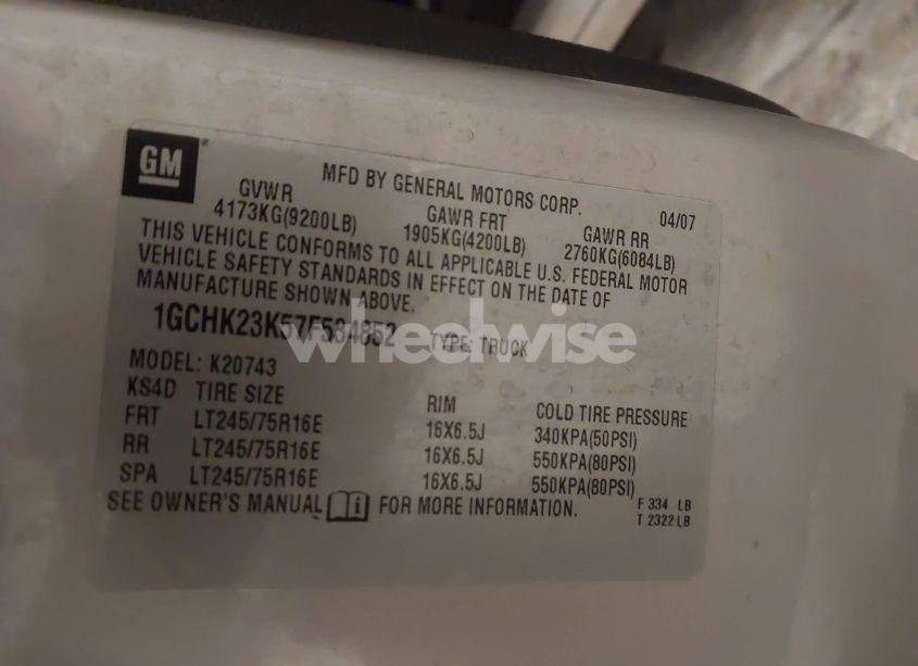 Photo 9 of 2007 Chevrolet Silverado 2500HD LT2 (VIN 1GCHK23K57F534852)