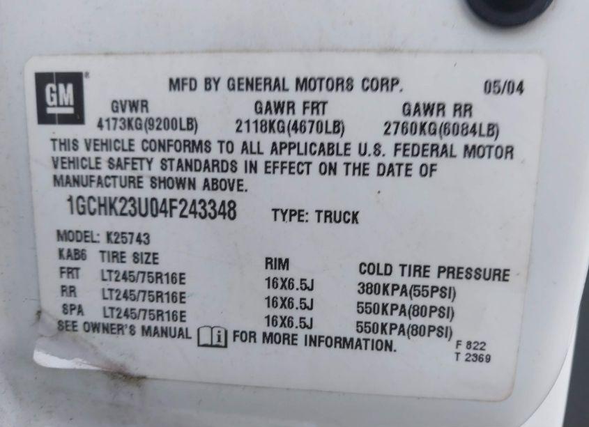 Photo 9 of 2004 Chevrolet Silverado 2500HD WORK TRUCK (VIN 1GCHK23U04F243348)