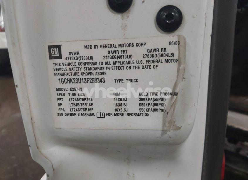 Photo 9 of 2003 Chevrolet Silverado 2500HD LS (VIN 1GCHK23U13F258343)
