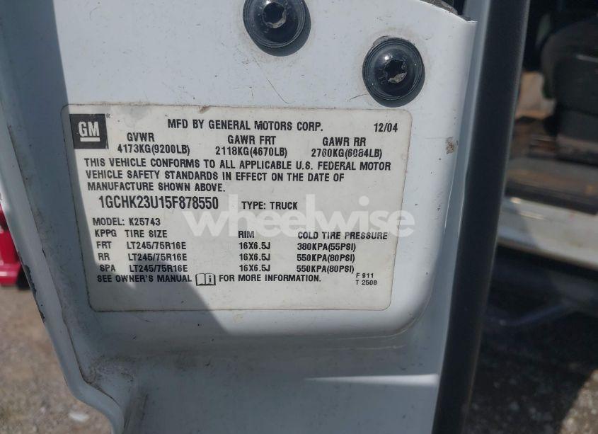 Photo 9 of 2005 Chevrolet Silverado 2500HD WORK TRUCK (VIN 1GCHK23U15F878550)