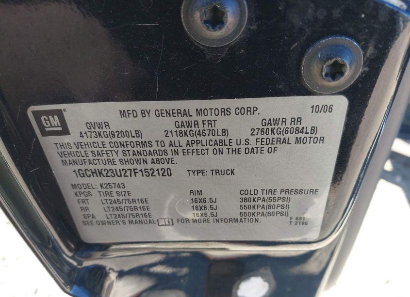 Photo 9 of 2007 Chevrolet Silverado 2500HD CLASSIC LT1 (VIN 1GCHK23U27F152120)