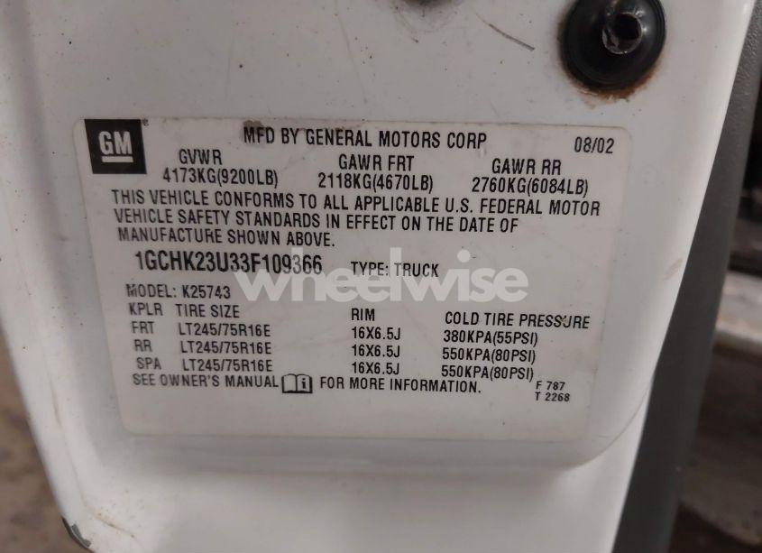 Photo 9 of 2003 Chevrolet Silverado 2500HD (VIN 1GCHK23U33F109366)