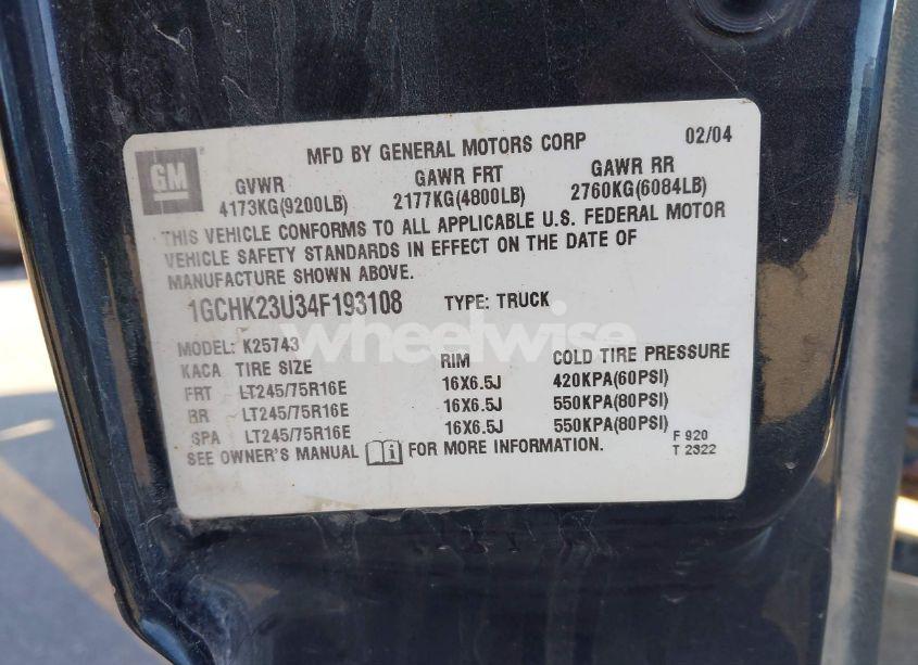 Photo 9 of 2004 Chevrolet Silverado 2500HD LS (VIN 1GCHK23U34F193108)