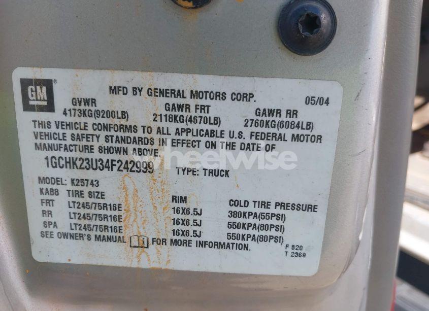 Photo 9 of 2004 Chevrolet Silverado 2500HD LT (VIN 1GCHK23U34F242999)
