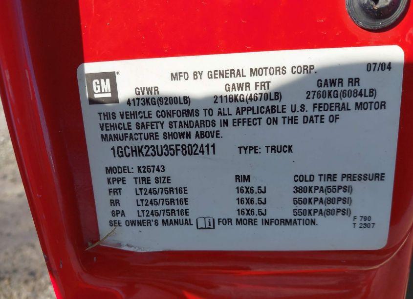 Photo 9 of 2005 Chevrolet Silverado 2500HD LS (VIN 1GCHK23U35F802411)