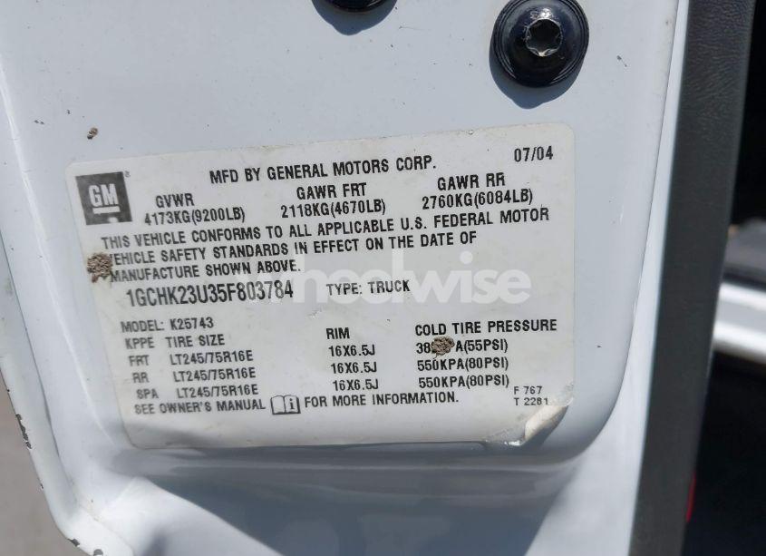 Photo 9 of 2005 Chevrolet Silverado 2500HD LS (VIN 1GCHK23U35F803784)