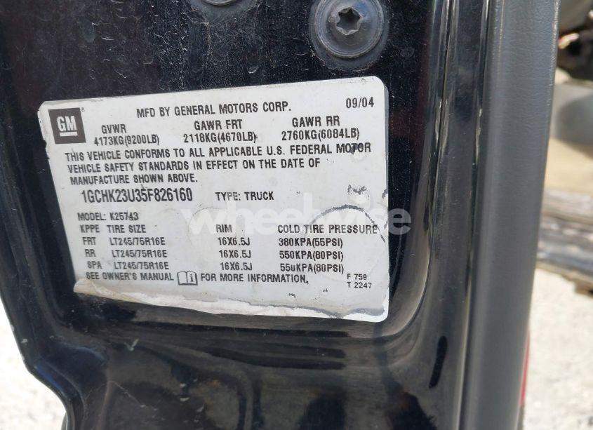 Photo 9 of 2005 Chevrolet Silverado 2500HD LS (VIN 1GCHK23U35F826160)