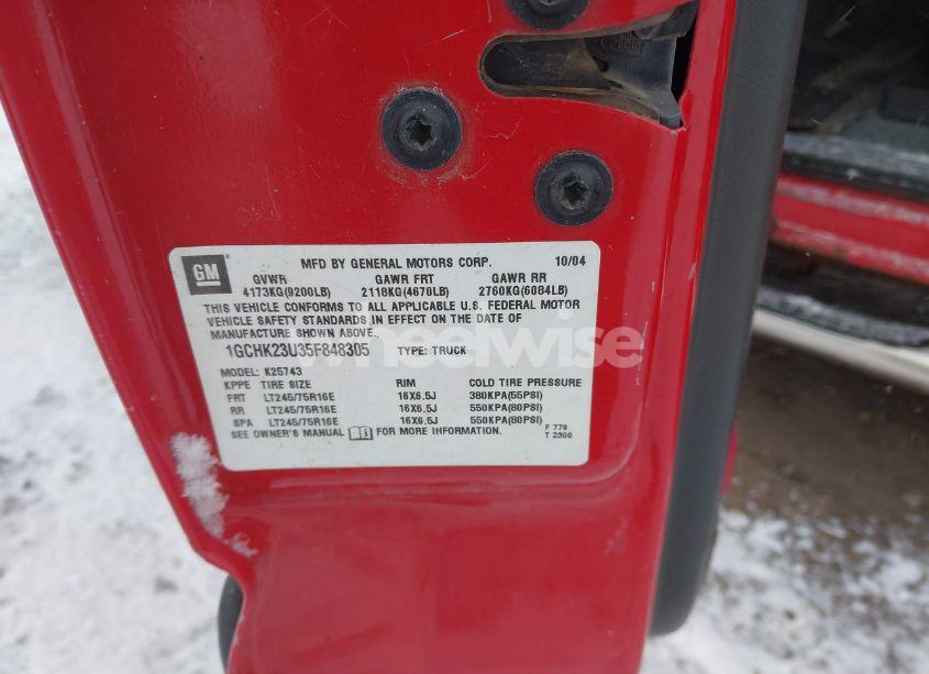 Photo 9 of 2005 Chevrolet Silverado 2500HD LS (VIN 1GCHK23U35F848305)