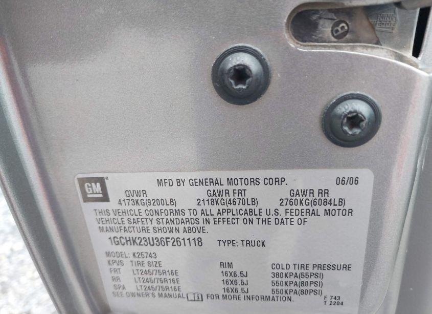 Photo 9 of 2006 Chevrolet Silverado 2500HD WORK TRUCK (VIN 1GCHK23U36F261118)
