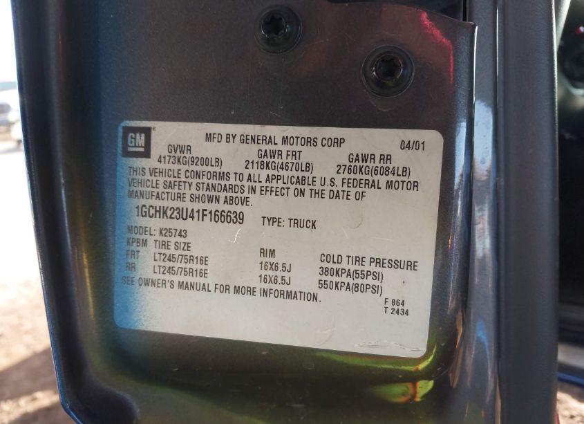 Photo 9 of 2001 Chevrolet Silverado 2500HD LS (VIN 1GCHK23U41F166639)