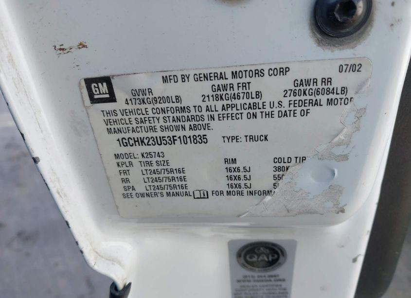 Photo 9 of 2003 Chevrolet Silverado 2500HD (VIN 1GCHK23U53F101835)