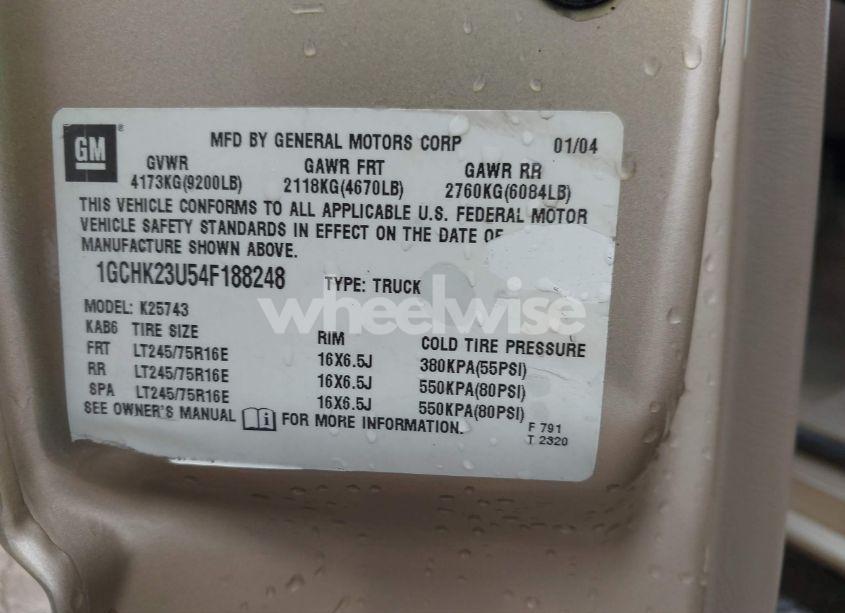 Photo 9 of 2004 Chevrolet Silverado 2500HD LS (VIN 1GCHK23U54F188248)