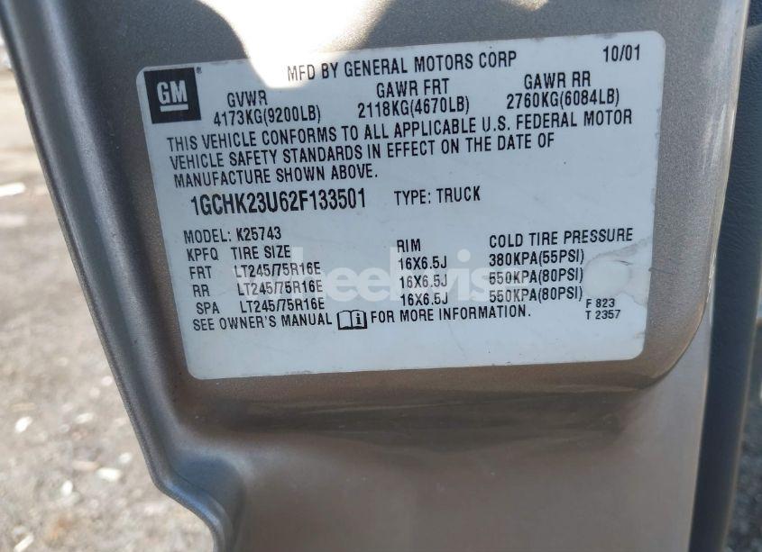 Photo 9 of 2002 Chevrolet Silverado 2500HD LS (VIN 1GCHK23U62F133501)