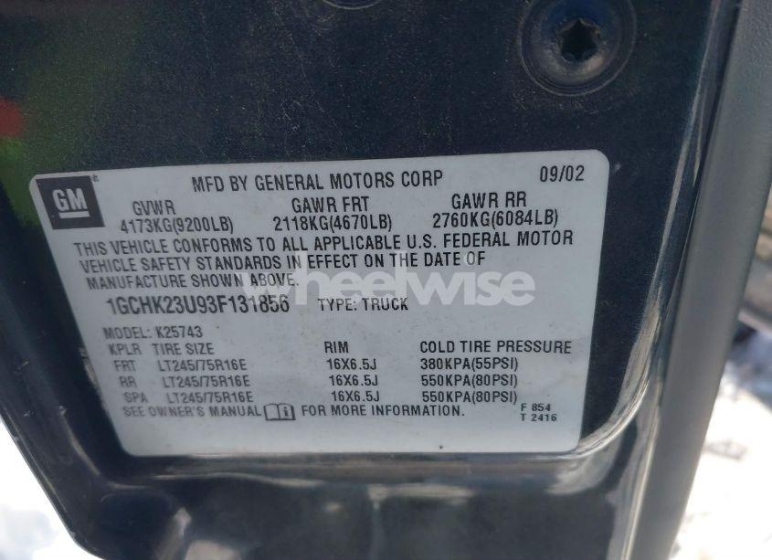 Photo 9 of 2003 Chevrolet Silverado 2500HD LT (VIN 1GCHK23U93F131856)