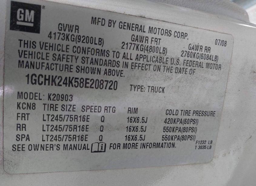 Photo 9 of 2008 Chevrolet Silverado 2500HD WORK TRUCK (VIN 1GCHK24K58E208720)
