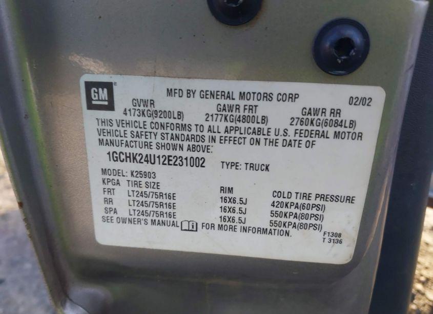 Photo 9 of 2002 Chevrolet Silverado 2500HD (VIN 1GCHK24U12E231002)