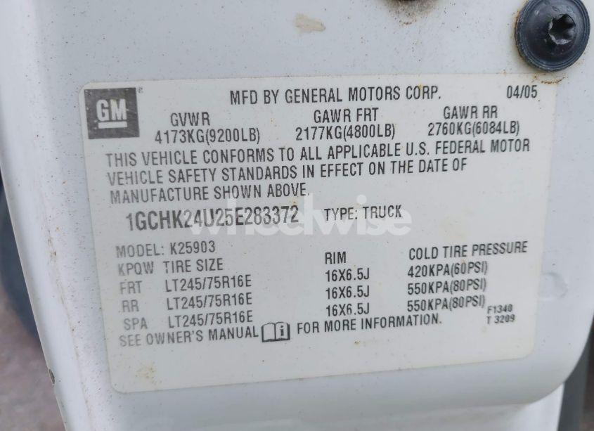 Photo 9 of 2005 Chevrolet Silverado 2500HD WORK TRUCK (VIN 1GCHK24U25E283372)