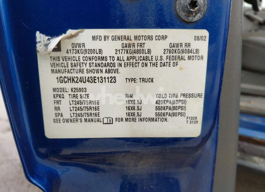 Photo 9 of 2003 Chevrolet Silverado 2500HD WORK TRUCK (VIN 1GCHK24U43E131123)