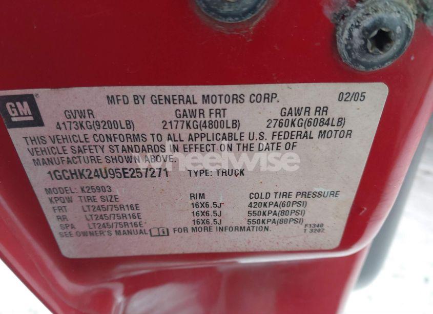 Photo 9 of 2005 Chevrolet Silverado 2500HD WORK TRUCK (VIN 1GCHK24U95E257271)