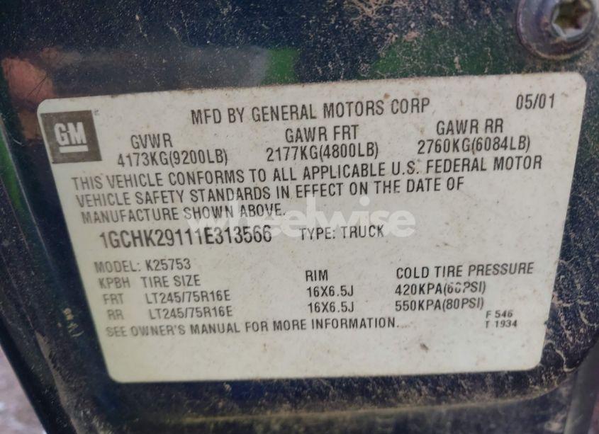 Photo 9 of 2001 Chevrolet Silverado 2500HD LS (VIN 1GCHK29111E313566)