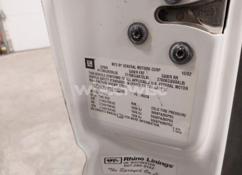 Photo 9 of 2003 Chevrolet Silverado 2500HD (VIN 1GCHK29123E159209)