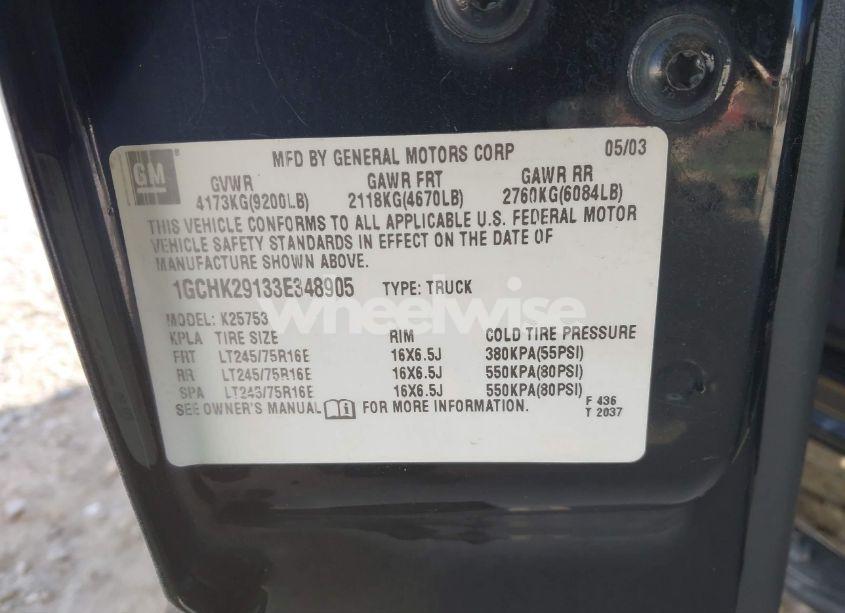 Photo 9 of 2003 Chevrolet Silverado 2500HD LT (VIN 1GCHK29133E348905)