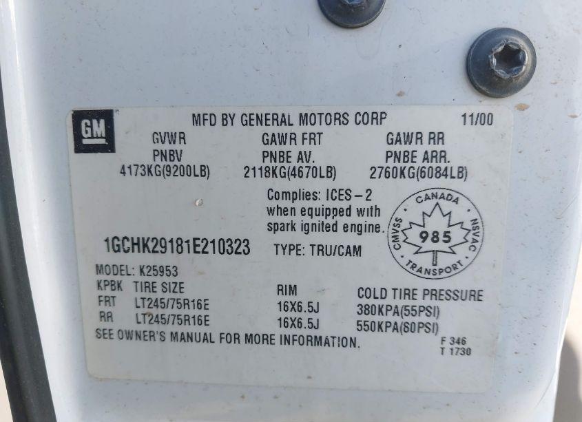 Photo 9 of 2001 Chevrolet Silverado 2500HD LS/LT (VIN 1GCHK29181E210323)