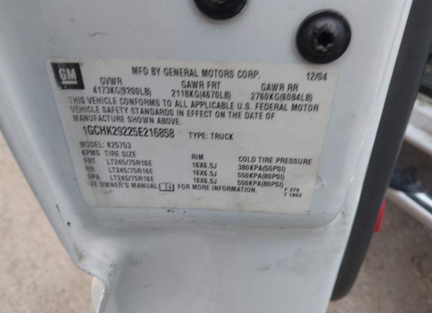 Photo 9 of 2005 Chevrolet Silverado 2500HD LS (VIN 1GCHK29225E216858)