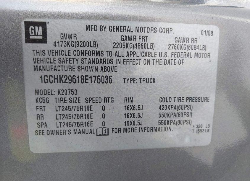 Photo 9 of 2008 Chevrolet Silverado 2500HD LT1 (VIN 1GCHK29618E176036)