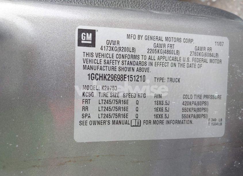 Photo 9 of 2008 Chevrolet Silverado 2500HD LT1 (VIN 1GCHK29698E151210)