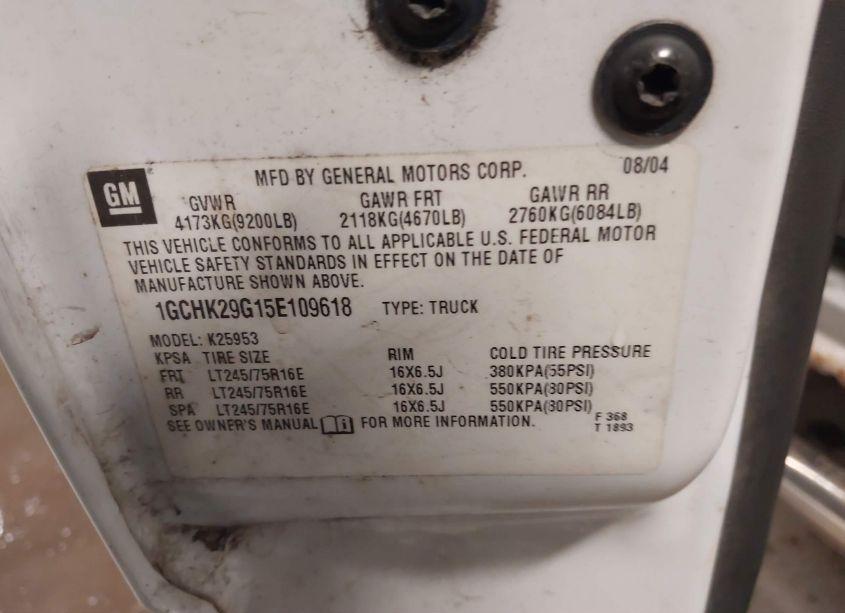 Photo 9 of 2005 Chevrolet Silverado 2500HD LS (VIN 1GCHK29G15E109618)